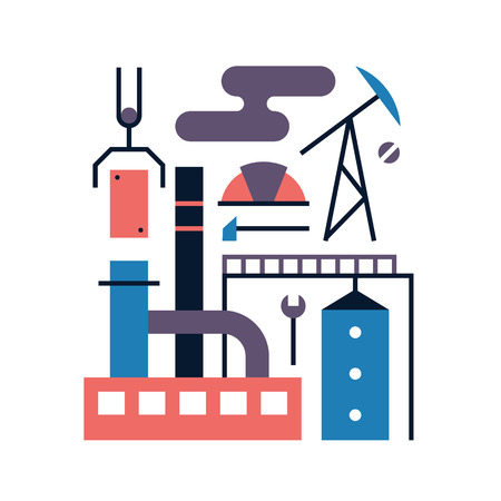 Vector illustration icon set of factory, white backgroundのイラスト素材