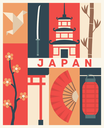 Vector Japan background, icon setのイラスト素材