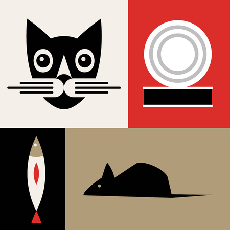 Vector cat background, icon setのイラスト素材