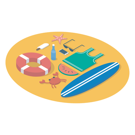 Beach isometric concept vector illustration, white backgroundのイラスト素材