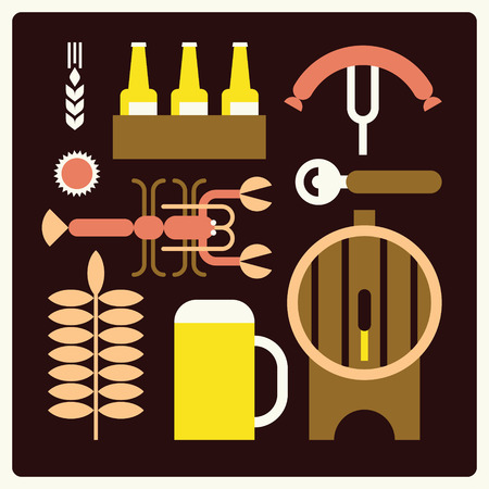 Vector beer background, icon setのイラスト素材