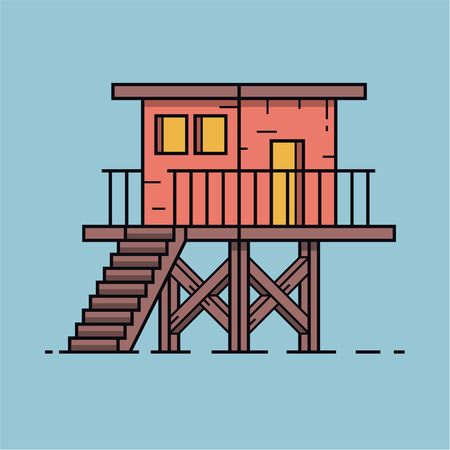 Summer bungalow icon in outline design.のイラスト素材