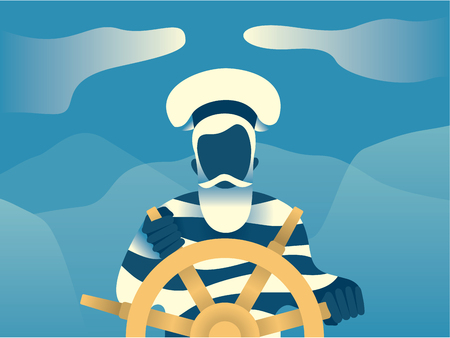 Sailor, seaman, vector flat illustration, blue background.のイラスト素材