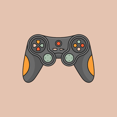 Video game controller icon. Joystick wireless gadget illustration. Colorful gamepad in flat design....