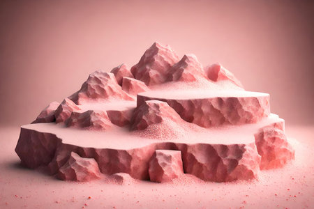 3d render of a podium made of pink stones, abstract backgroundの素材