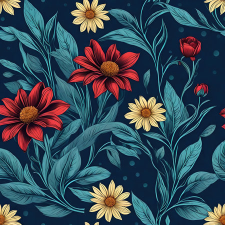 Background with flowers and leaves on dark blueの素材