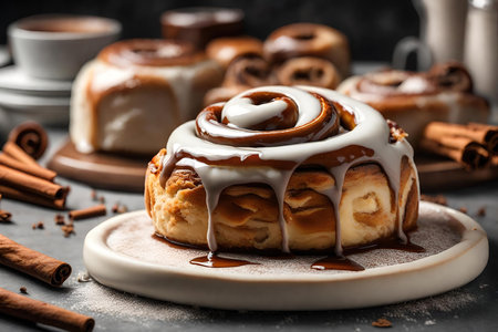Plate with tasty cinnamon rolls, closeupの素材
