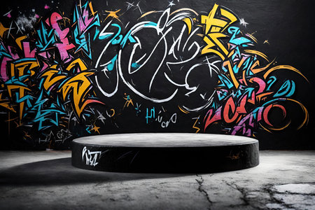Room with abstract colorful graffiti on the wall. 3D Renderingの素材