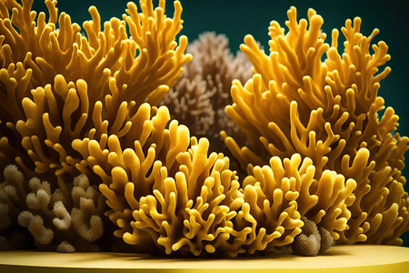 3d render of yellow corals on a green background. underwater world.の素材