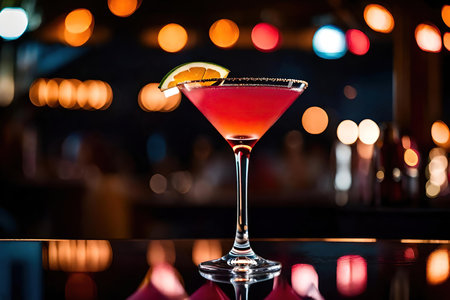 Cosmopolitan Cocktail in a martini glass on the background of the night clubの素材