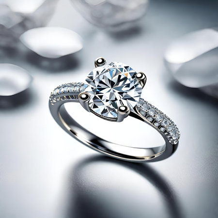Wedding ring with diamond. jewelry background. love concept.の素材