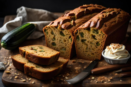 Zucchini bread on a dark backgroundの素材