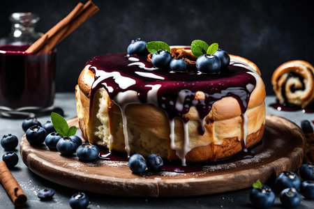 Cinnamon rolls with blueberry jam, selective focus.の素材
