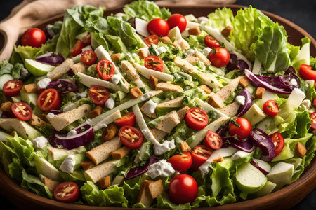 Fresh caesar salad with cherry tomatoes, feta cheese and lettuceの素材