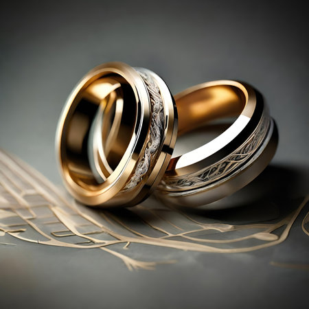 Wedding rings on a dark backgroundの素材