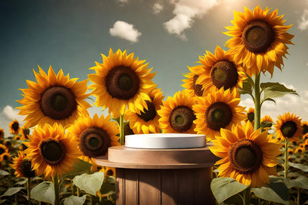 Sunflower oil podium. Sunflower oil can be used as a cosmetic product.の素材