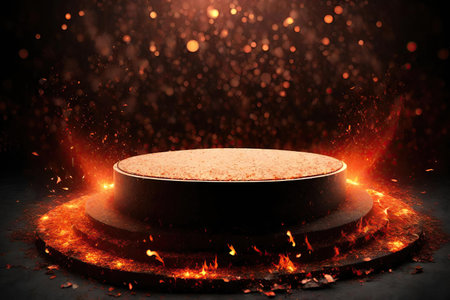 Round podium with sparks and bokeh background. 3d renderingの素材