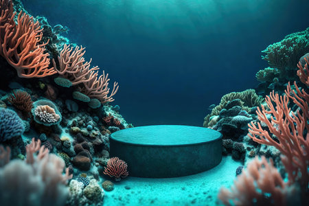 Podium on a coral reef in the oceanの素材