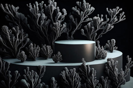 Product display podium black coral background.の素材