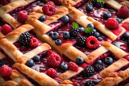 Berry pie with blueberries and raspberries, AI Generatedの素材