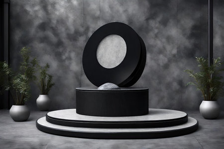 Abstract black and white round podium in modern interiorの素材