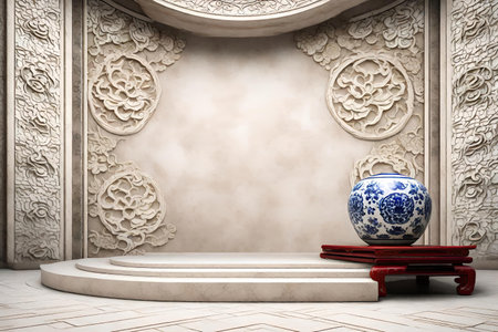 Marble pedestal with Chinese style decoration, AI Generatedの素材