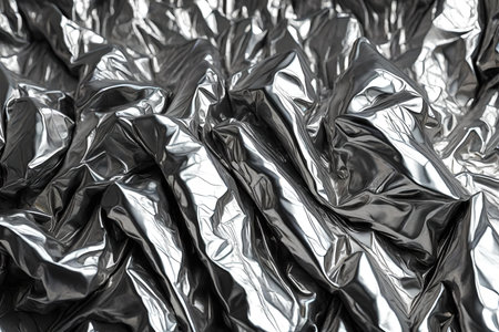 Close up of crumpled silver foil texture. Abstract background, AI Generatedの素材