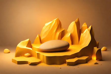 .Glossy golden podium for product presentation, AI Generatedの素材