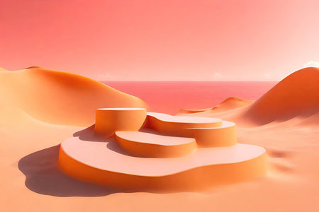 Podiums on the sand dunes at sunsetの素材
