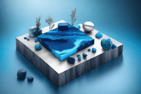 Blue background with blue agate podium, AI Generatedの素材