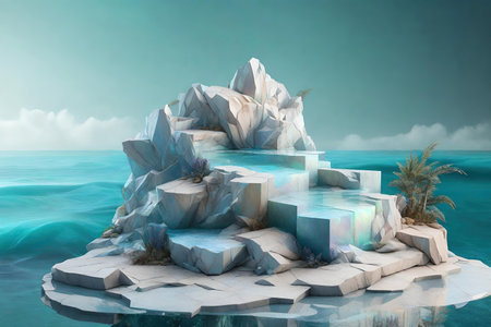 Stone platform on the sea, product stand, AI Generatedの素材