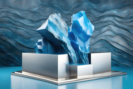 Product stand with agate cubes on blue background, AI Generatedの素材