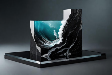 Podium with abstract background, black and white marble, AI Generatedの素材