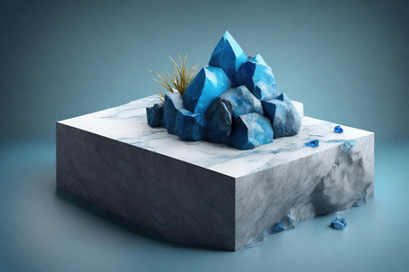 Blue stone product podium on blue background, AI Generatedの素材