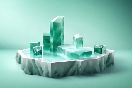 Cosmetic podium background with crystal blocks, AI Generatedの素材