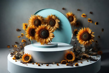 Composition with round podium and sunflowersの素材