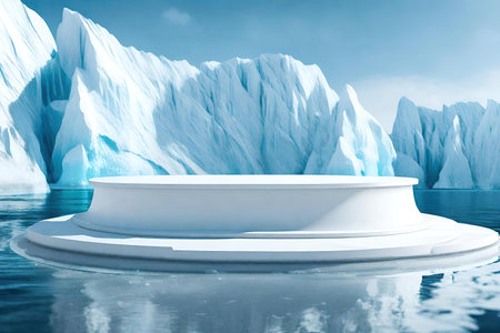 White podium with iceberg backgroundの素材