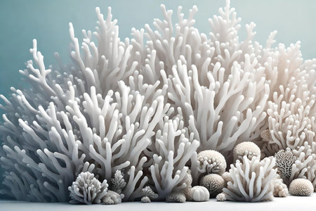 White coral on a blue background podium for product presentationの素材