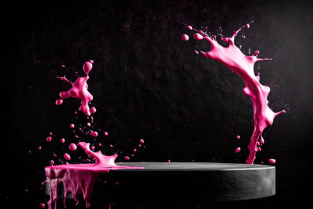 Pink paint splash on black background.の素材