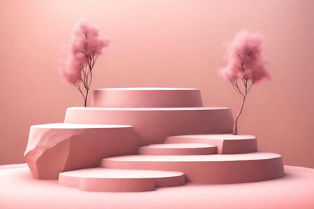 Mnimal pink geometric shapes, podium for product display.の素材