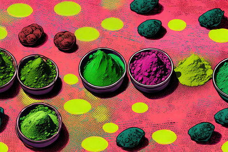 Colorful illustration of matcha powder.の素材