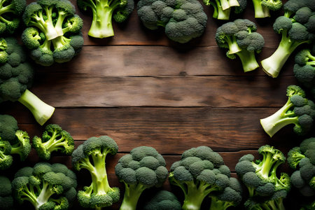 Broccoli on a wooden background. top view. copyspace.の素材
