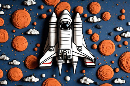 Space background with space rocket and planets plastic styleの素材