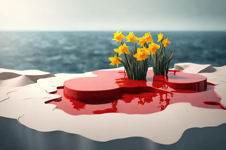 Narcissus flowers on the background of the seaの素材