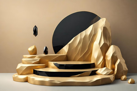 Black and golden rock podium for product displayの素材