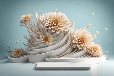 Display podium for product presentation with flowers.の素材