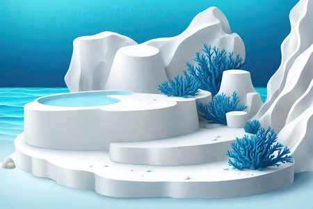 White stone podium and blue coralsの素材