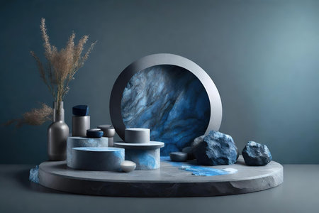 Blue agate marble podium for product presentationの素材