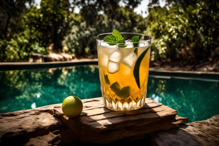 A refreshing drink with a pleasant history enjoyed by the poolの素材