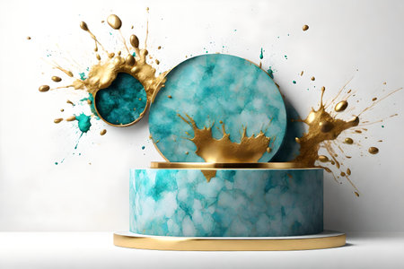 Blue marble stone with golden paint splashの素材